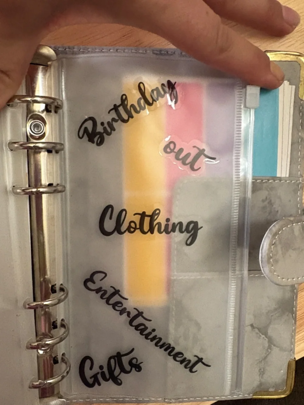 Gray Marble Covered Budget Journal- Binder with stickers Unused
